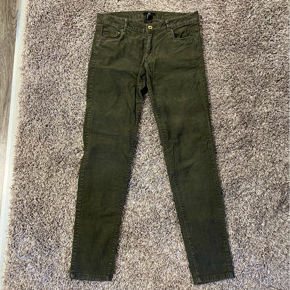 H&M Corduroy Dark Green Skinny Jeans